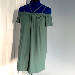 Women’s army green straps off the shoulder dress.